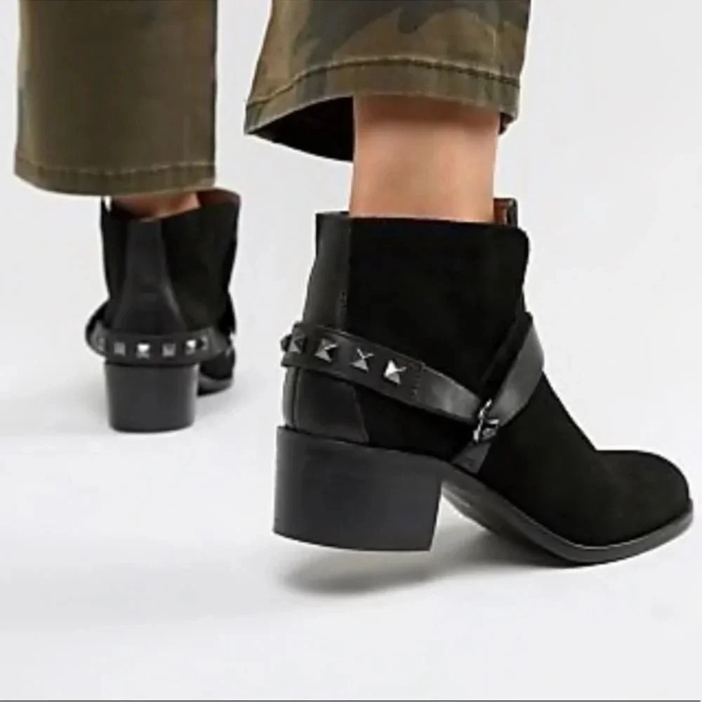 Hudson London Seroi Black Suede Studded Booties western biker studded boho